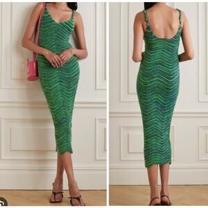 Isa Boulder BodyCurl Knit Stretch Ribbed Midi Dress in Aquarium Size XS NWT